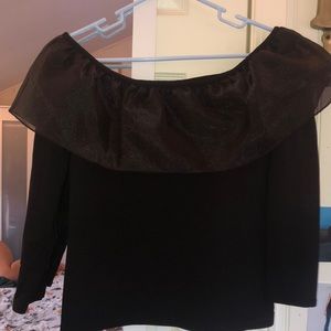 J Crew XS black top with ruffle